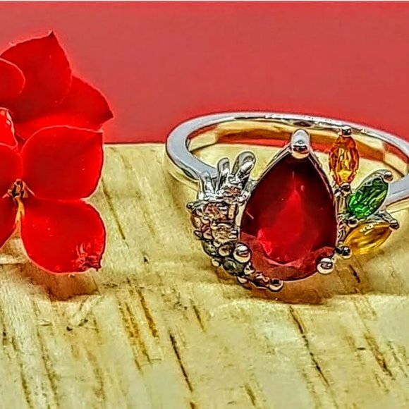 Real Ruby, Sapphire 925 Sterling Silver Set: Necklace & Ring Sz 7 - Picture 3 of 4